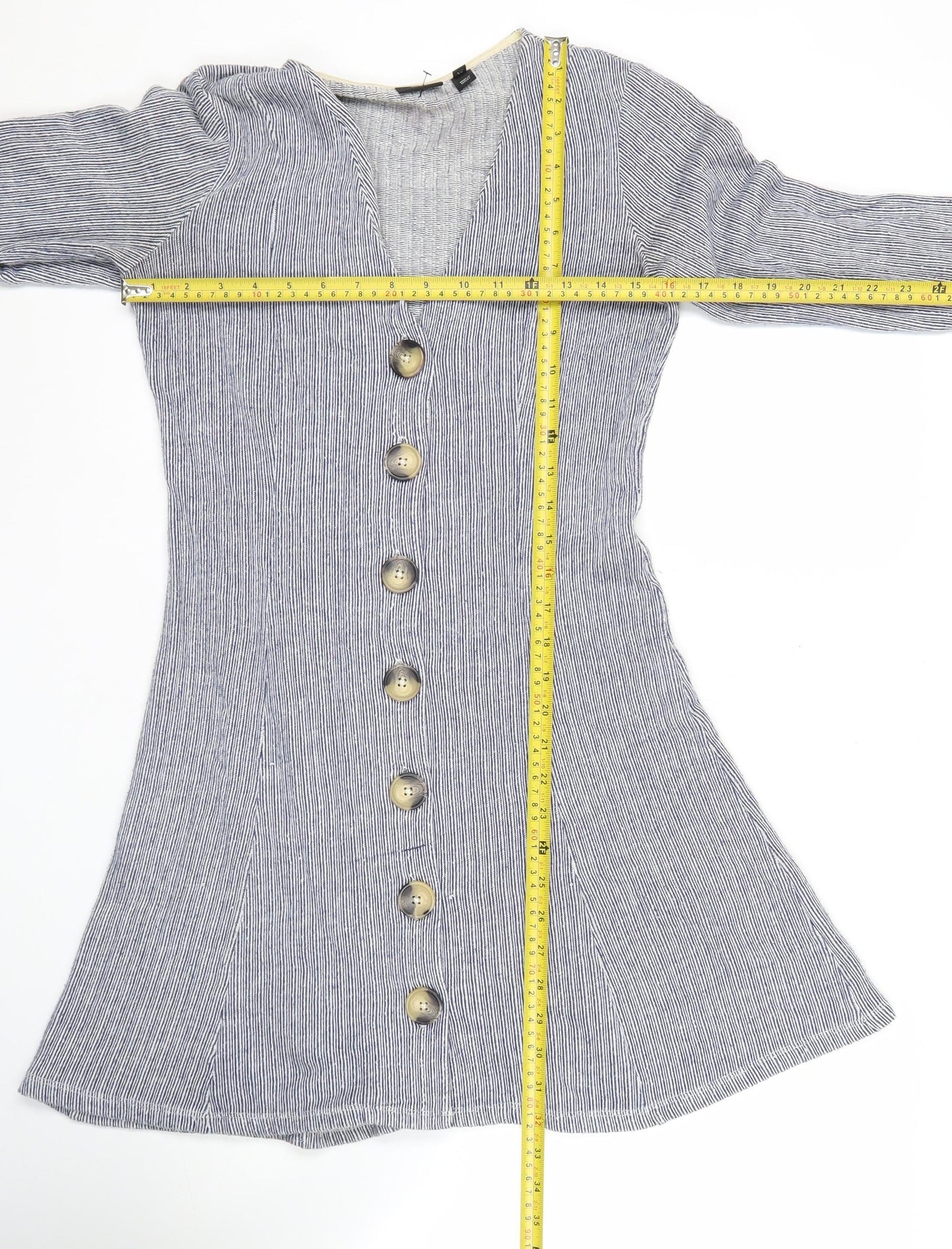 River Island Women’s Blue Striped Shirt Dress Size 8 Long Sleeve