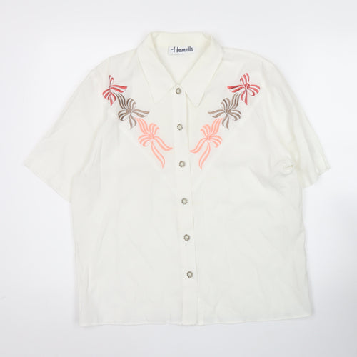 Hamells Womens Ivory Embroidered Button-Up Shirt Size 12