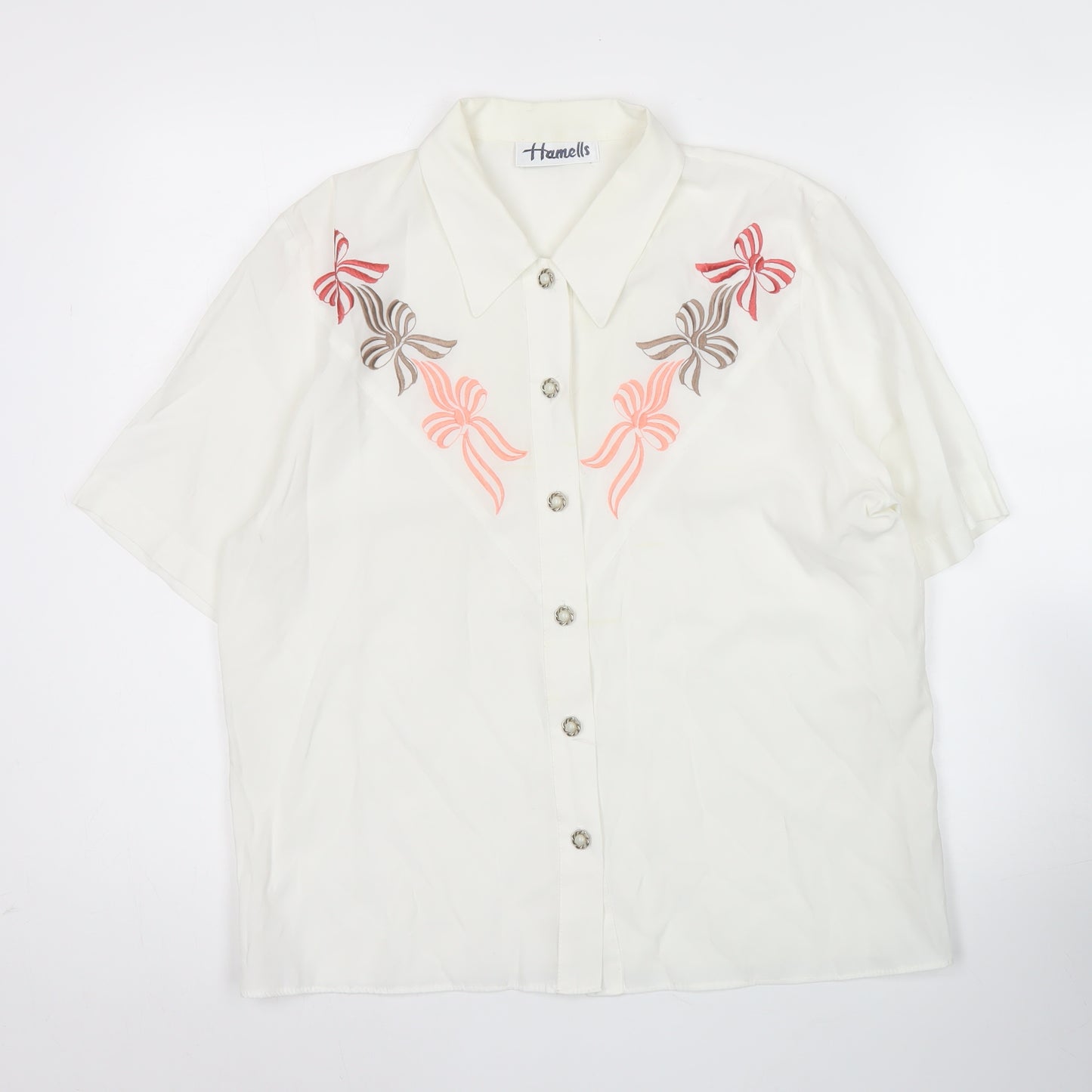 Hamells Womens Ivory Embroidered Button-Up Shirt Size 12