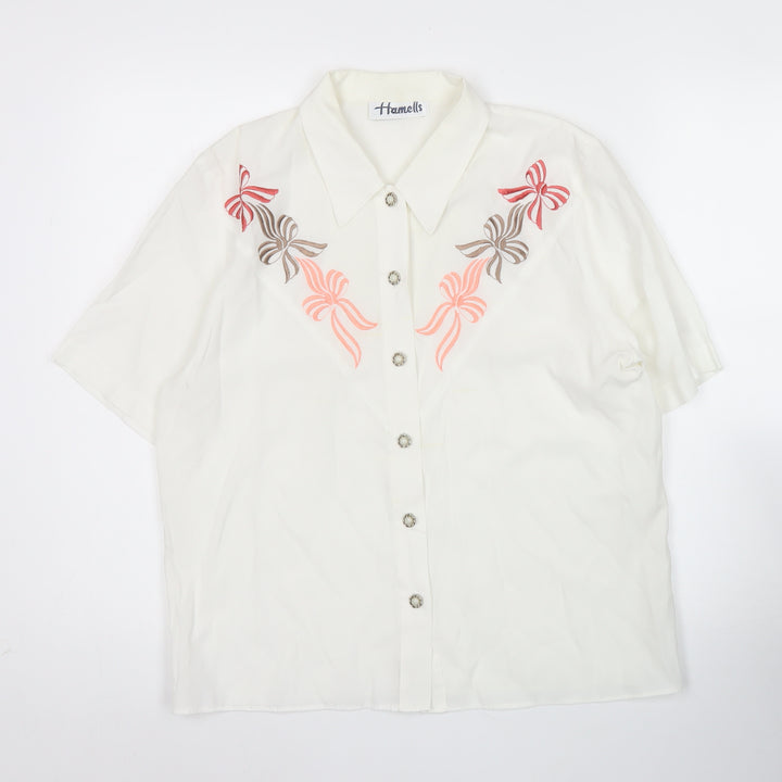Hamells Womens Ivory Embroidered Button-Up Shirt Size 12