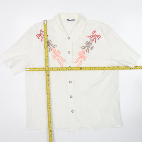 Hamells Womens Ivory Embroidered Button-Up Shirt Size 12