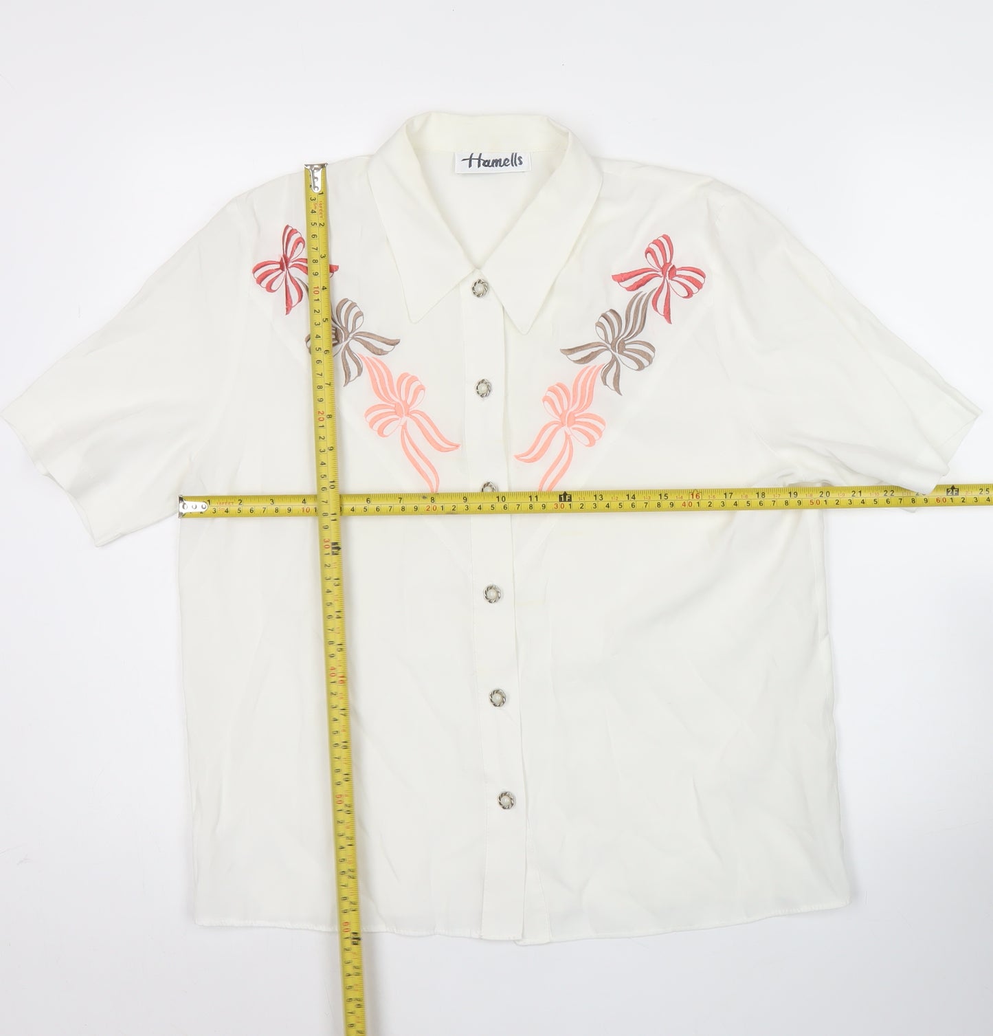 Hamells Womens Ivory Embroidered Button-Up Shirt Size 12
