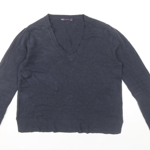 Marks and Spencer Womens Blue Size 12 V-Neck Acrylic Jumper