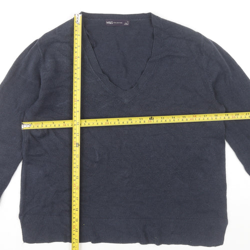 Marks and Spencer Womens Blue Size 12 V-Neck Acrylic Jumper