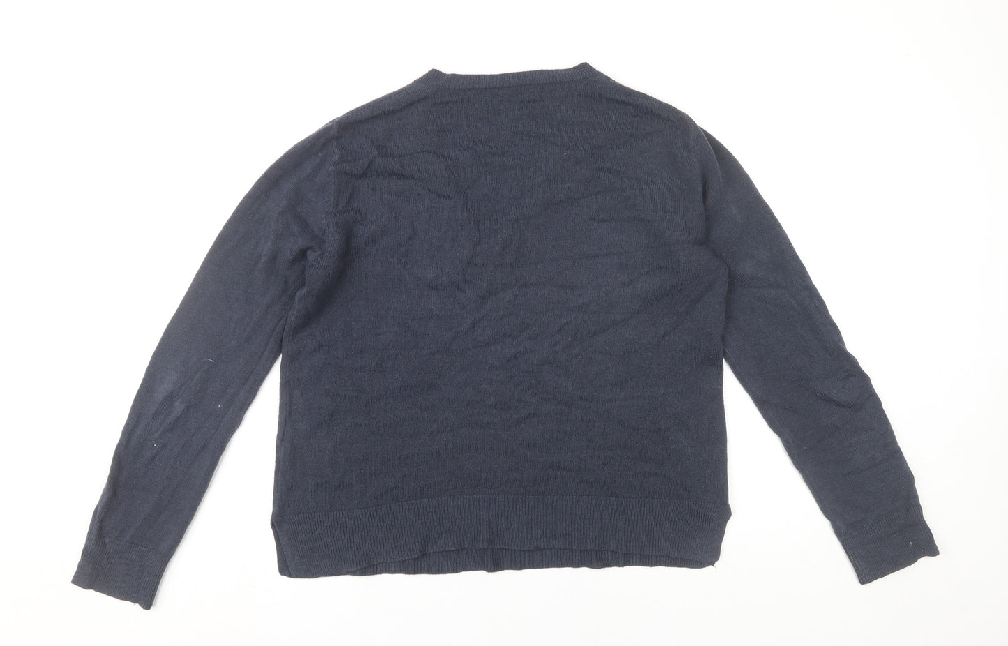 Marks and Spencer Womens Blue Size 12 V-Neck Acrylic Jumper