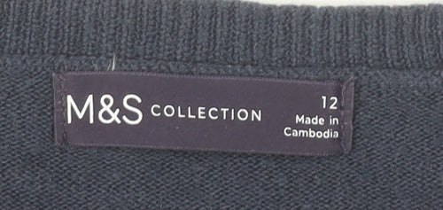 Marks and Spencer Womens Blue Size 12 V-Neck Acrylic Jumper