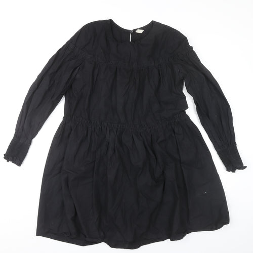 Mango Women’s Black Cotton Shift Dress Size 8 Long Sleeve Ruffle