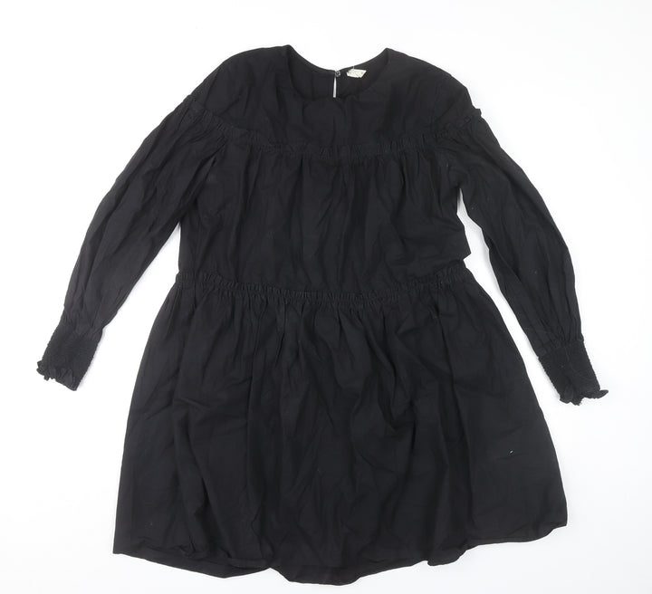 Mango Women’s Black Cotton Shift Dress Size 8 Long Sleeve Ruffle