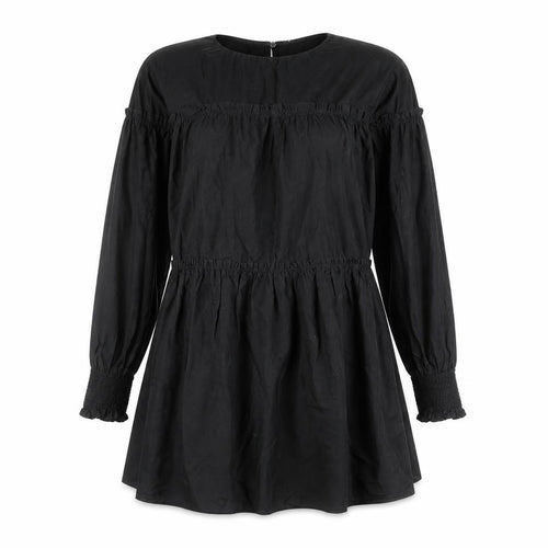 Mango Women’s Black Cotton Shift Dress Size 8 Long Sleeve Ruffle