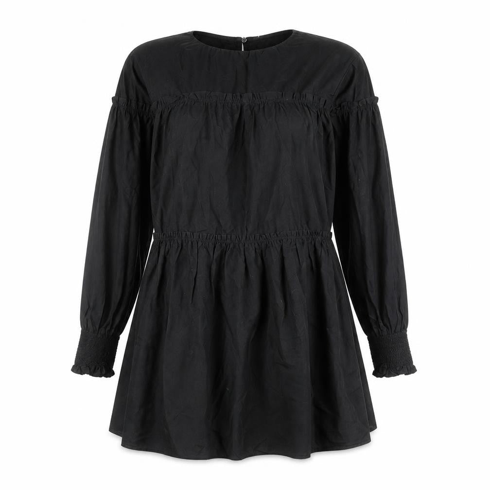 Mango Women’s Black Cotton Shift Dress Size 8 Long Sleeve Ruffle