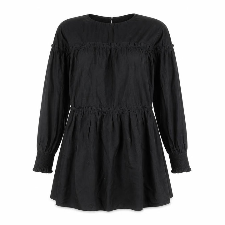 Mango Women’s Black Cotton Shift Dress Size 8 Long Sleeve Ruffle