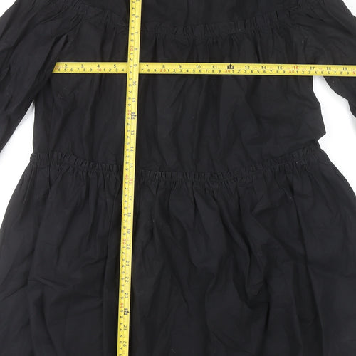 Mango Women’s Black Cotton Shift Dress Size 8 Long Sleeve Ruffle
