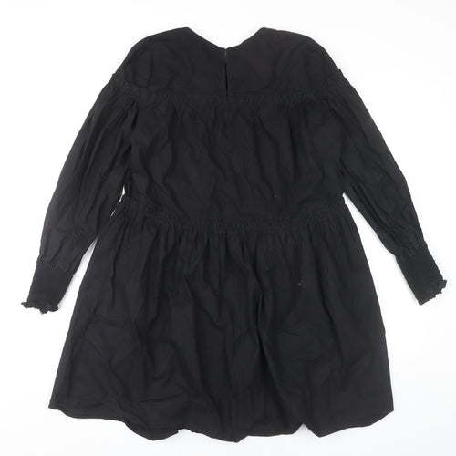 Mango Women’s Black Cotton Shift Dress Size 8 Long Sleeve Ruffle