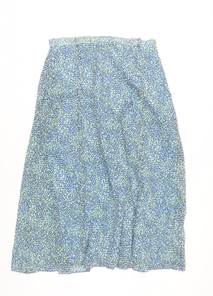 Double TWO Womens Blue Floral A-Line Midi Skirt Size 16