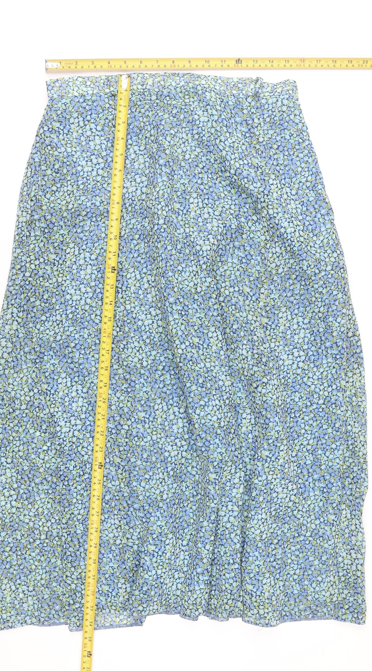 Double TWO Womens Blue Floral A-Line Midi Skirt Size 16