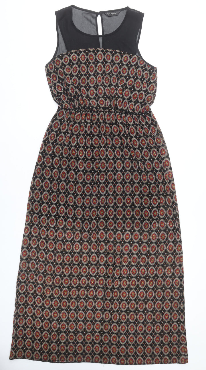 Miss Selfridge Womens Black Geometric Midi Dress Size 10 Sleeveless