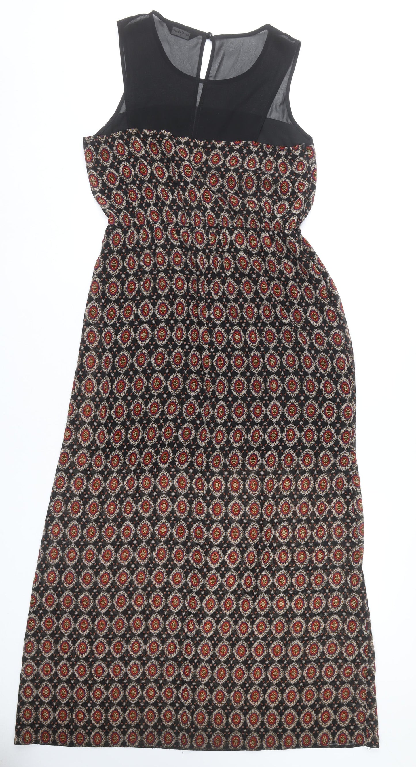 Miss Selfridge Womens Black Geometric Midi Dress Size 10 Sleeveless