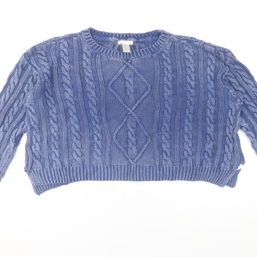 Forever 21 Women’s Blue Cable Knit Crew Neck Jumper Size L