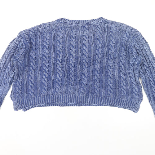 Forever 21 Women’s Blue Cable Knit Crew Neck Jumper Size L