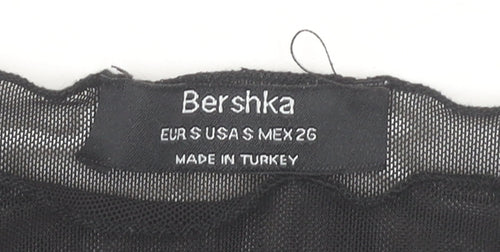 Bershka Women Black Sheer Embroidered Dragon Bodysuit Size S