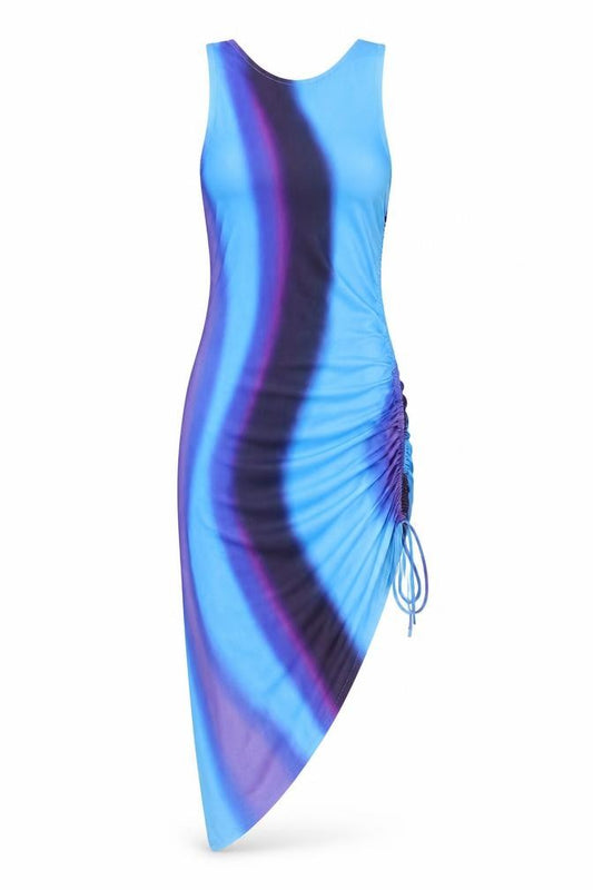 Front view of Motel Rocks Women’s Multicoloured XS Asymmetric Tank Dress Ruched