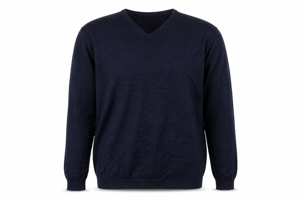 Front view of Zara Man men’s blue xl v-neck jumper long sleeve knit