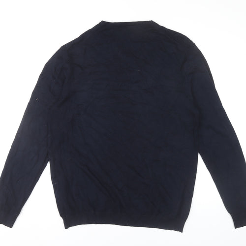Zara Man Mens Blue XL V-Neck Pullover Jumper Long Sleeve Knit