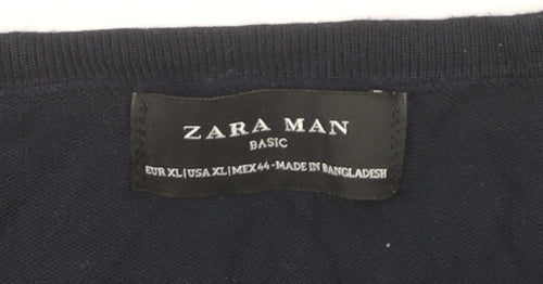 Zara Man Mens Blue XL V-Neck Pullover Jumper Long Sleeve Knit