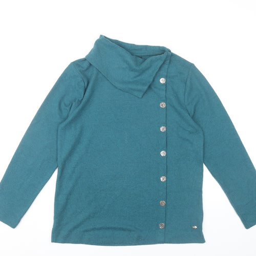 TIGI Womens Green Cowl Neck Button Cardigan Jumper Size 10