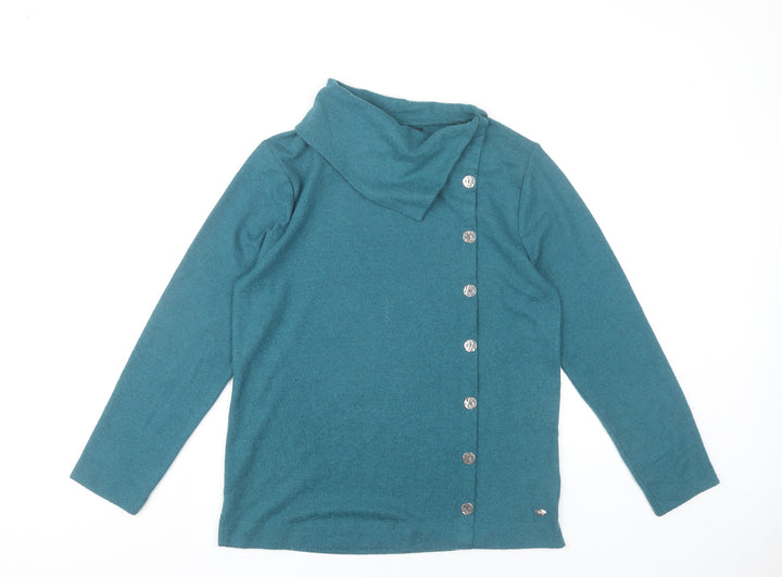 TIGI Womens Green Cowl Neck Button Cardigan Jumper Size 10