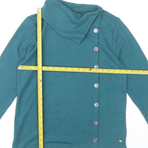 TIGI Womens Green Cowl Neck Button Cardigan Jumper Size 10
