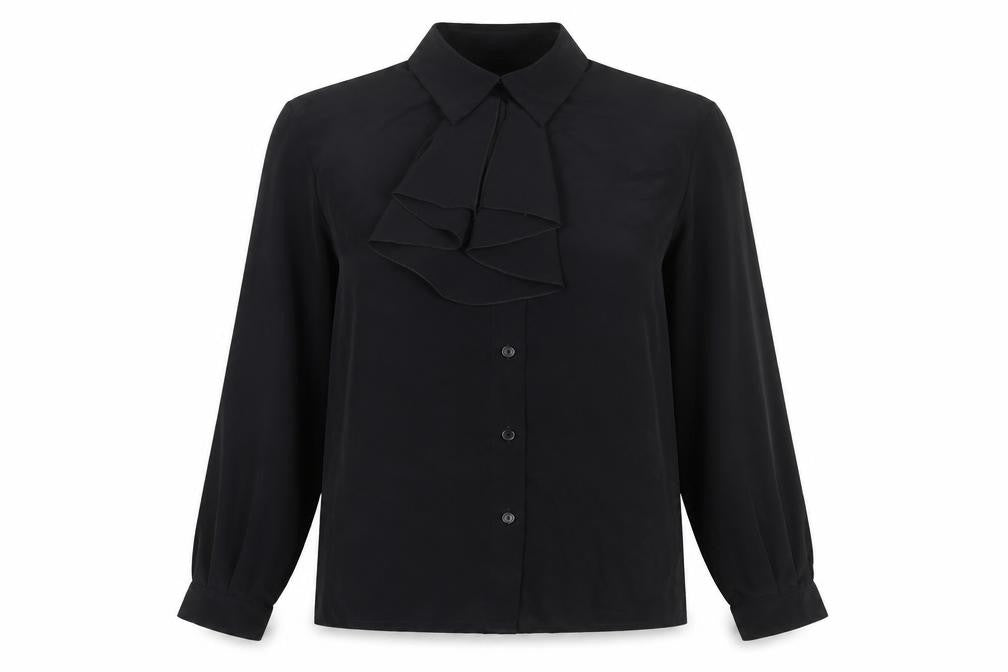 Front view of Precis women’s black, size UK 8, long sleeve collared blouse