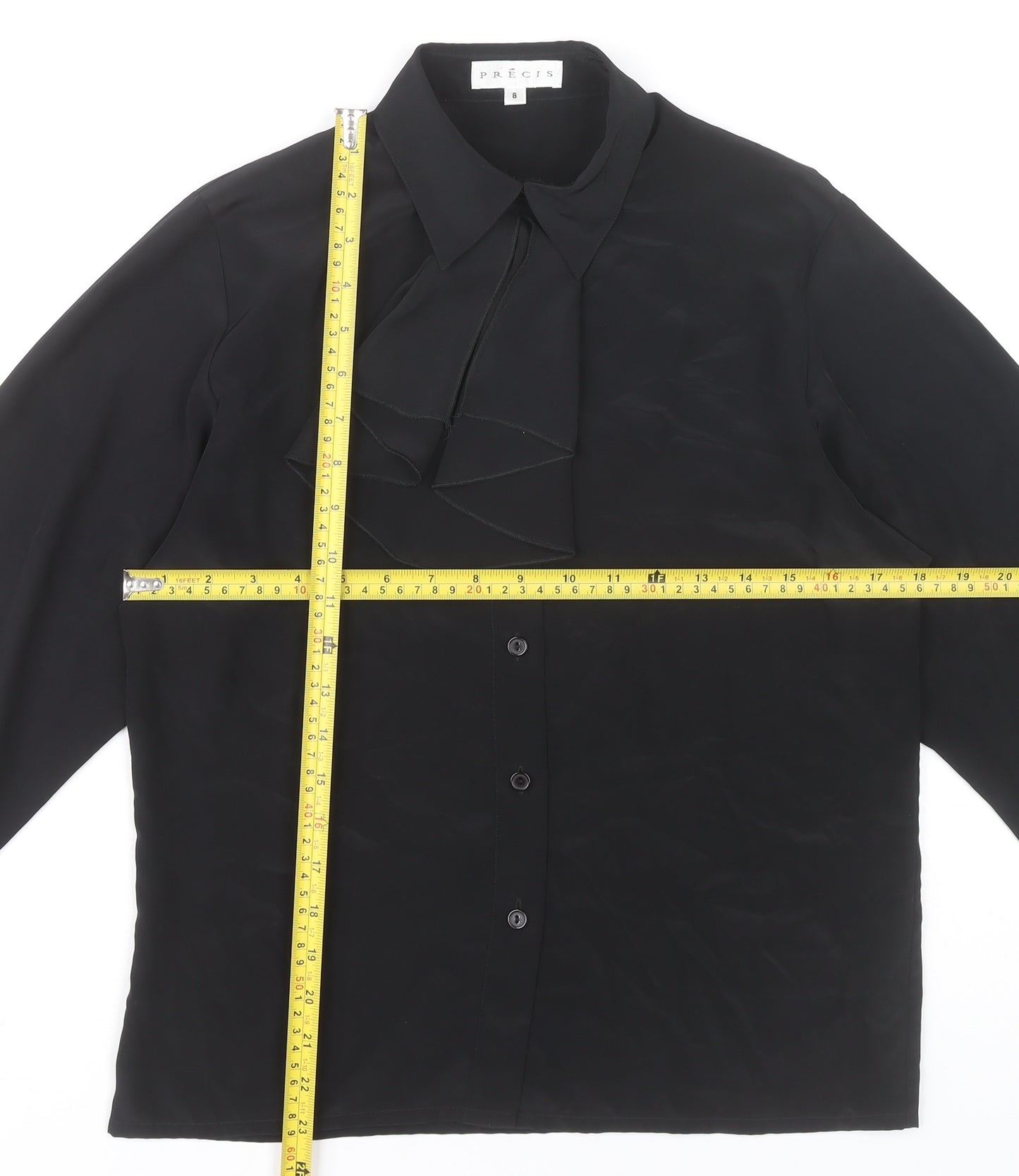 Precis Womens Black Size 8 Long Sleeve Collared Blouse