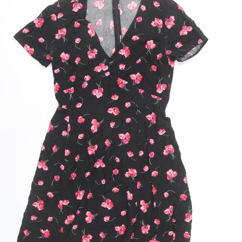 GAP Women’s Black Floral Fit & Flare V-Neck Knee Length Dress Size 8