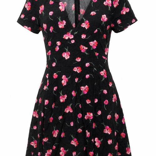GAP Women’s Black Floral Fit & Flare V-Neck Knee Length Dress Size 8