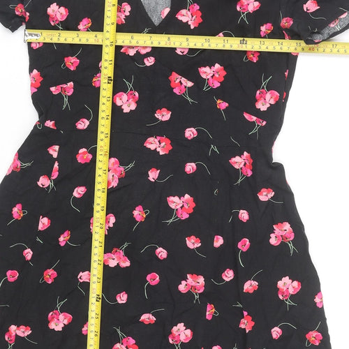 GAP Women’s Black Floral Fit & Flare V-Neck Knee Length Dress Size 8
