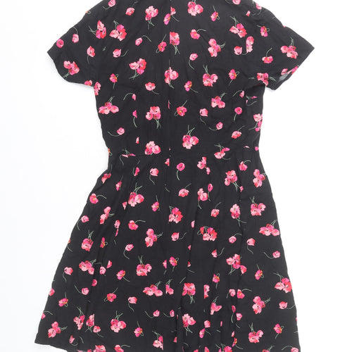GAP Women’s Black Floral Fit & Flare V-Neck Knee Length Dress Size 8