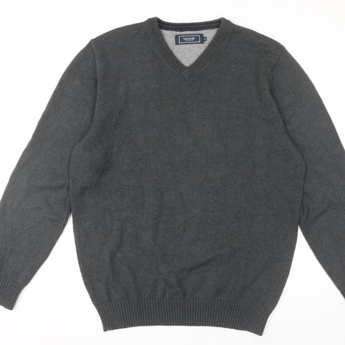 Maine New England Men's Grey Cotton V-Neck Jumper Size M