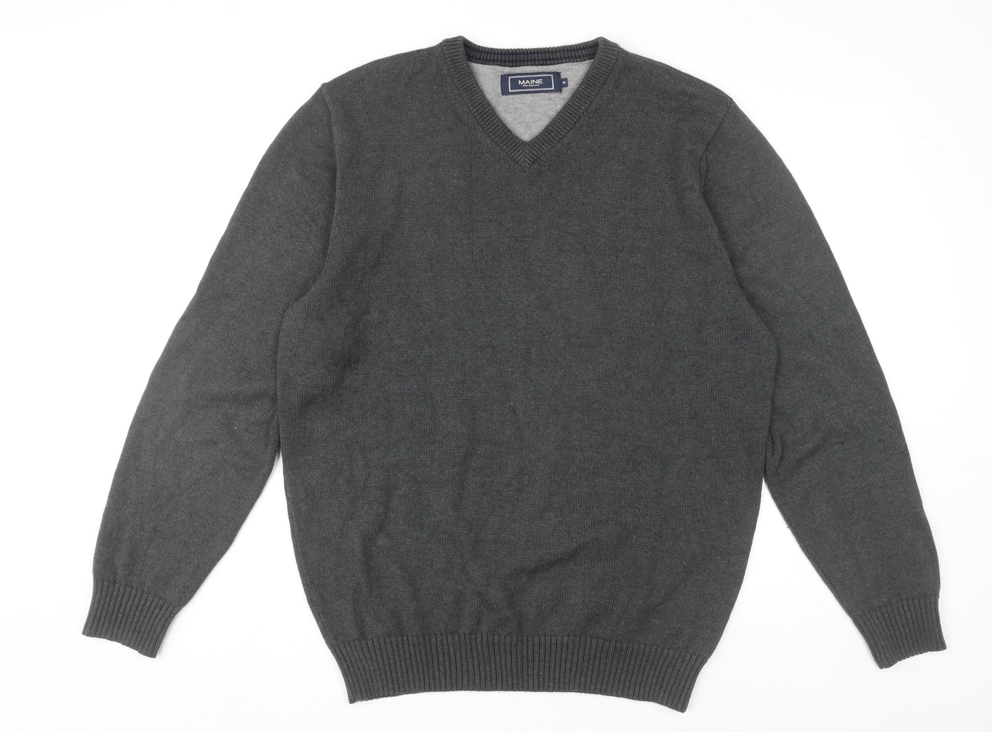 Maine New England Men's Grey Cotton V-Neck Jumper Size M