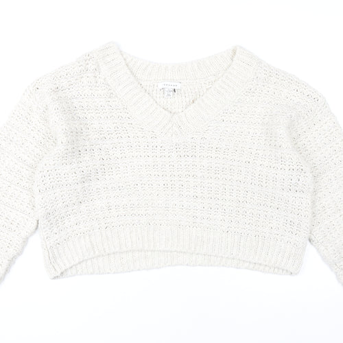 Topshop Women’s Ivory V-Neck Open Knit Jumper Size S