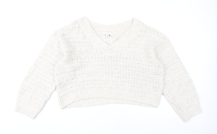Topshop Women’s Ivory V-Neck Open Knit Jumper Size S