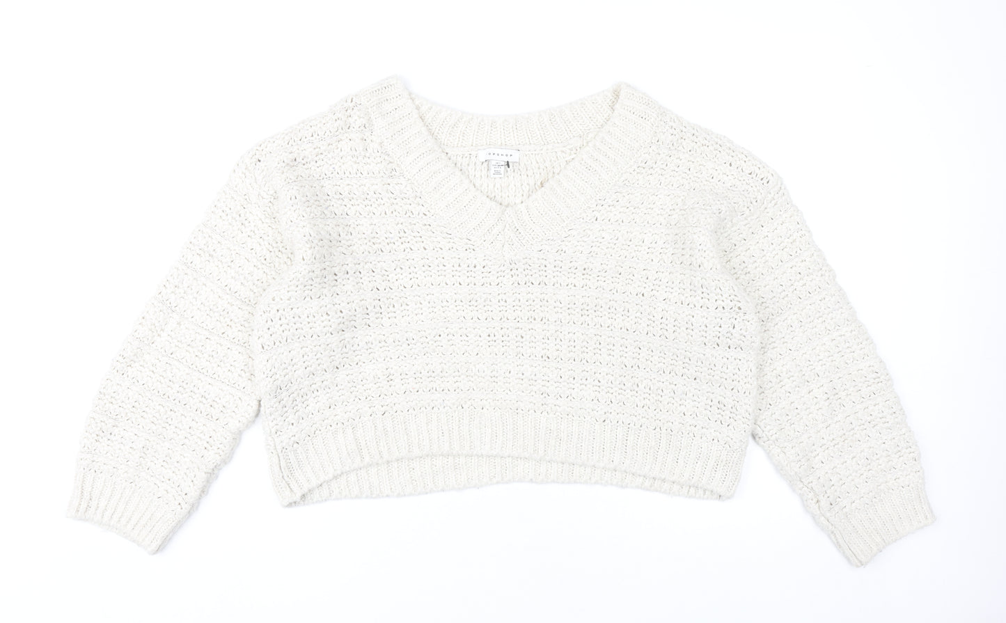 Topshop Women’s Ivory V-Neck Open Knit Jumper Size S
