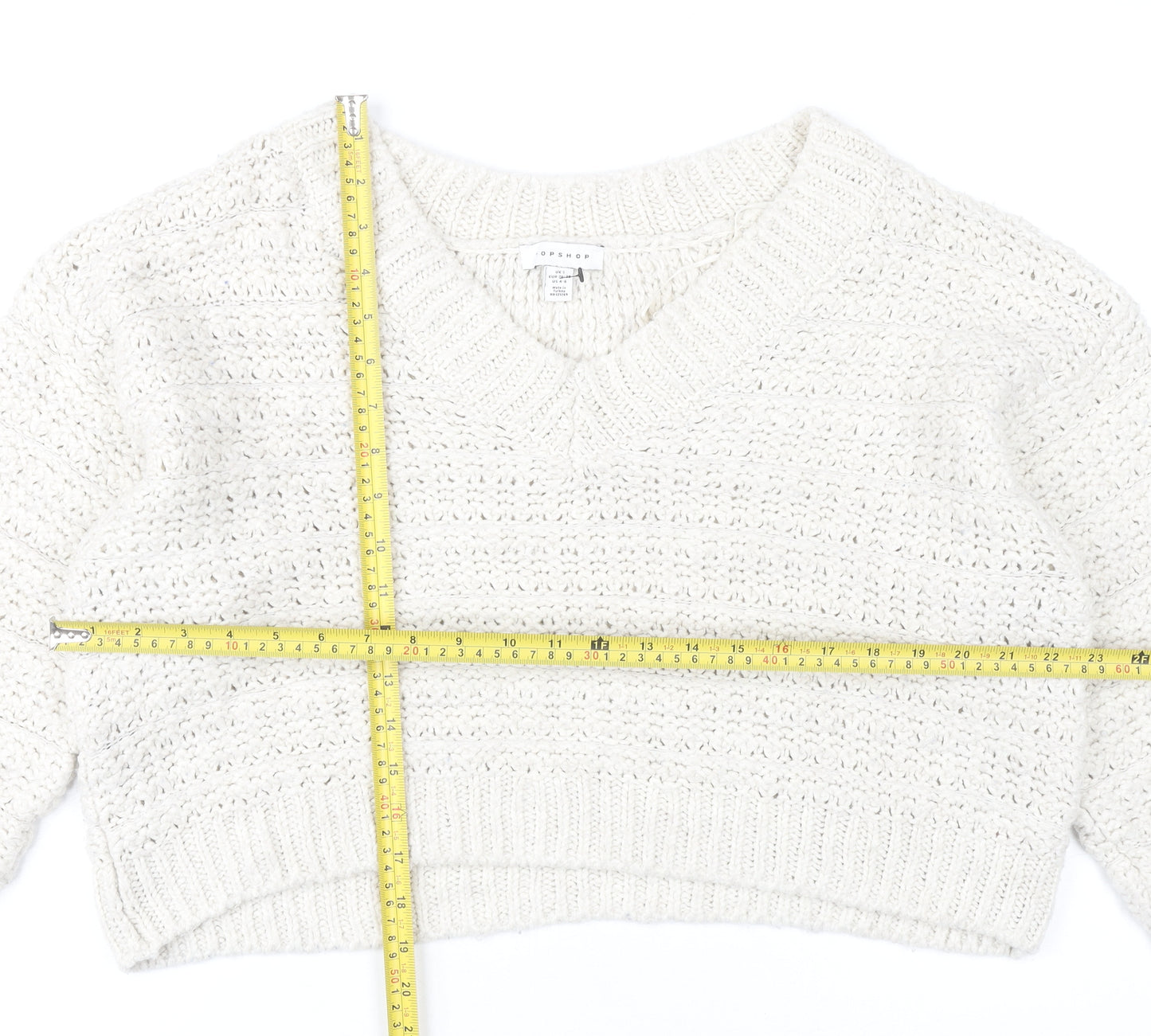 Topshop Women’s Ivory V-Neck Open Knit Jumper Size S