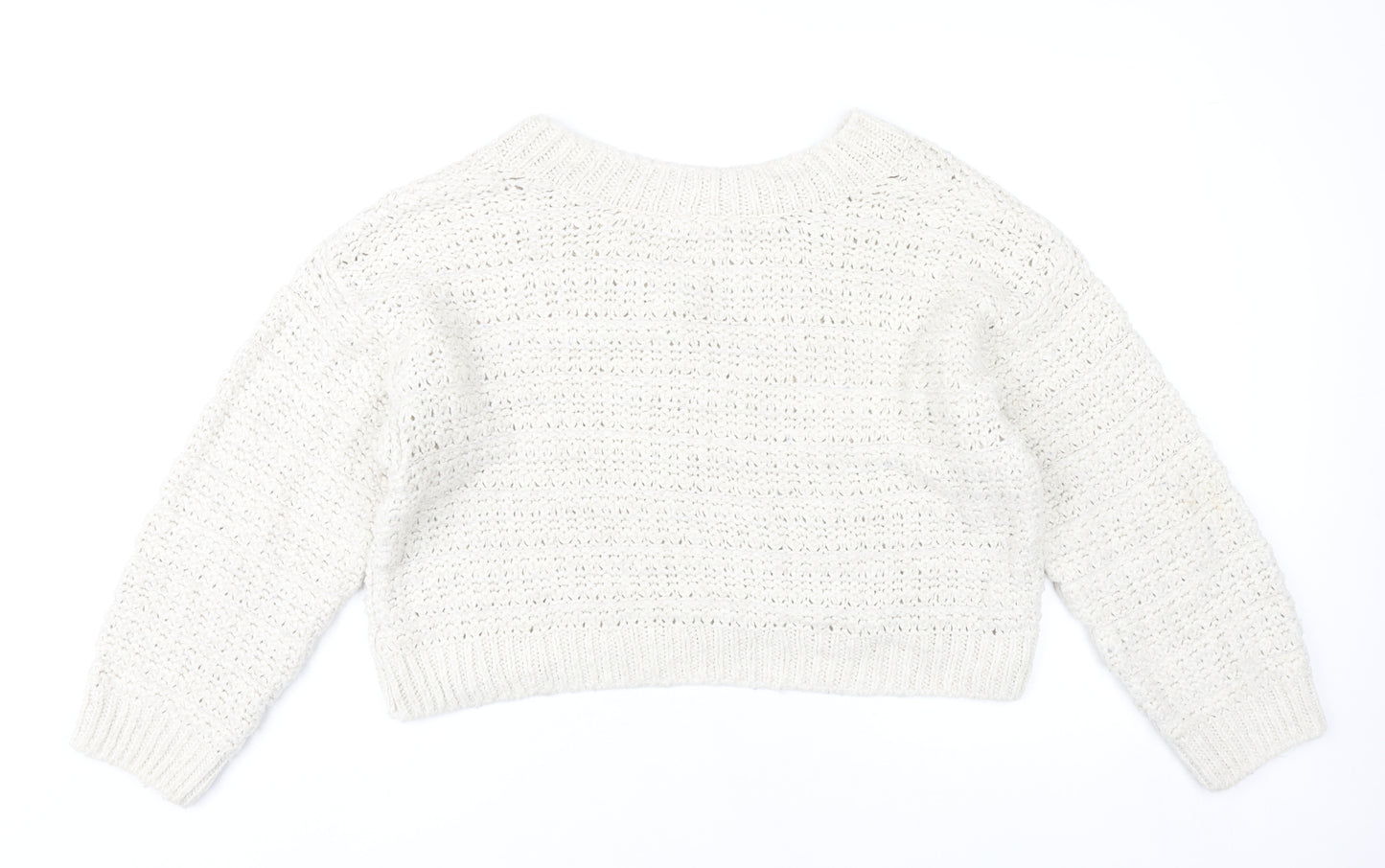 Topshop Women’s Ivory V-Neck Open Knit Jumper Size S