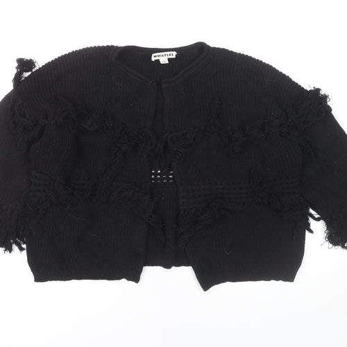 Whistles Women Black Medium Fringe Knit Cardigan Jumper