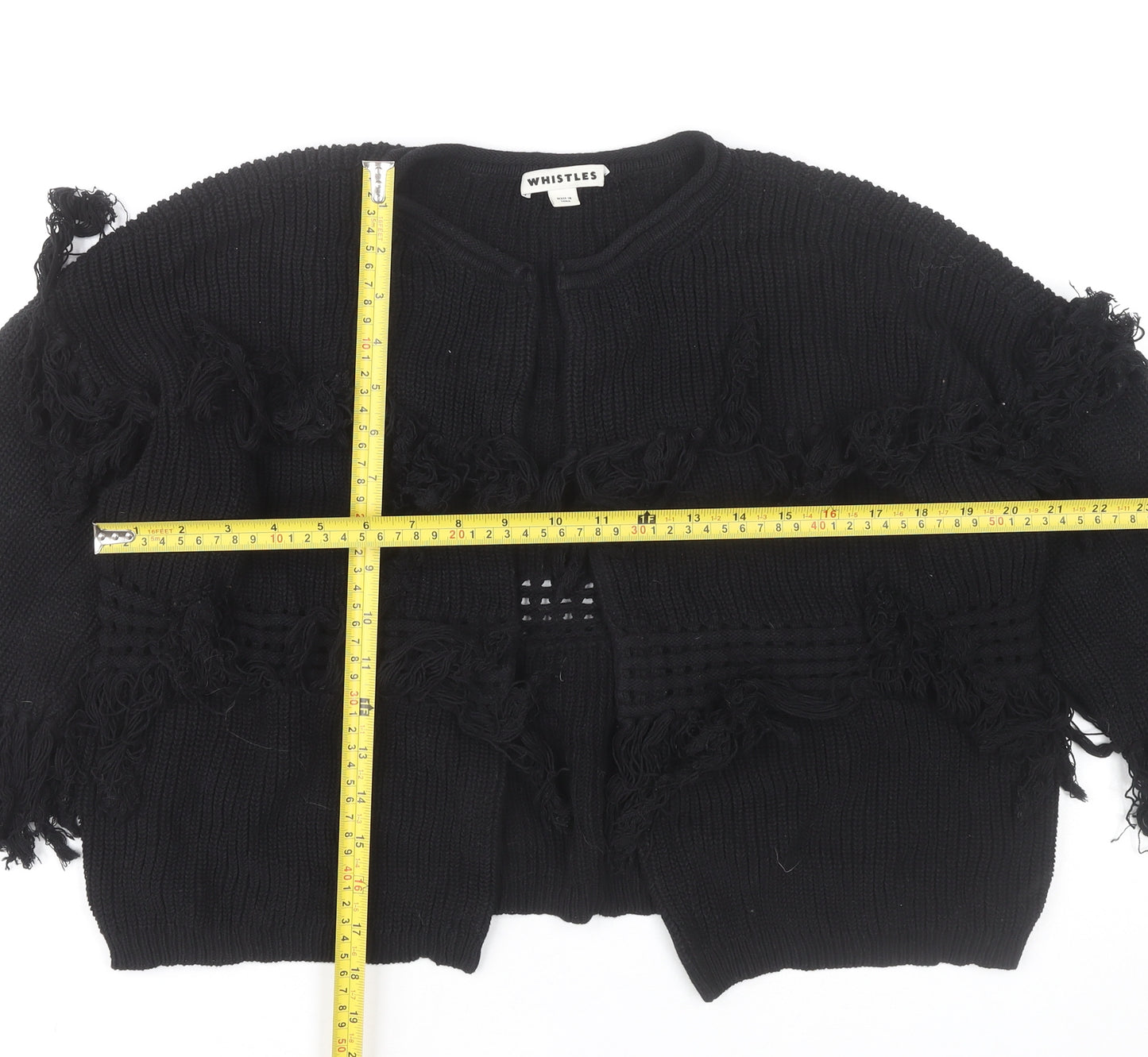 Whistles Women Black Medium Fringe Knit Cardigan Jumper