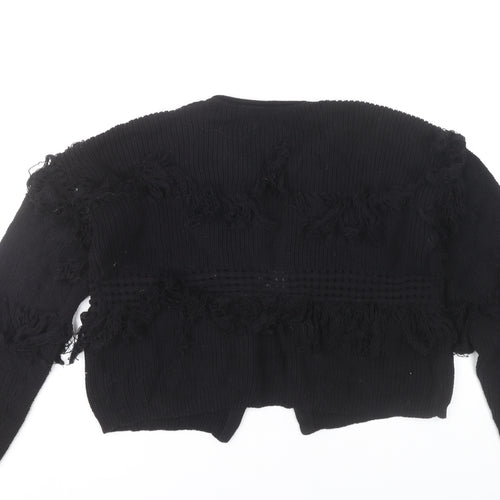 Whistles Women Black Medium Fringe Knit Cardigan Jumper