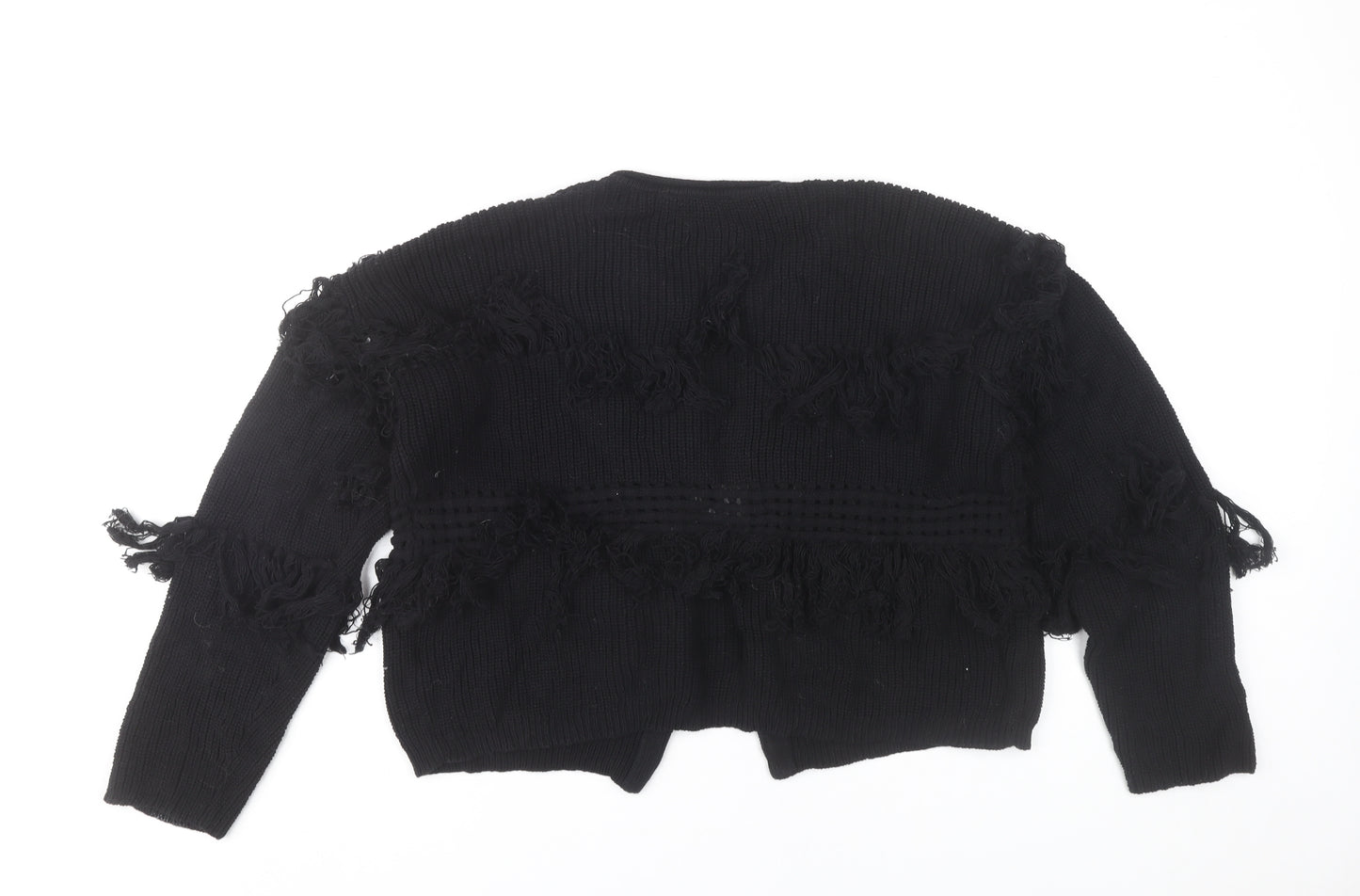Whistles Women Black Medium Fringe Knit Cardigan Jumper