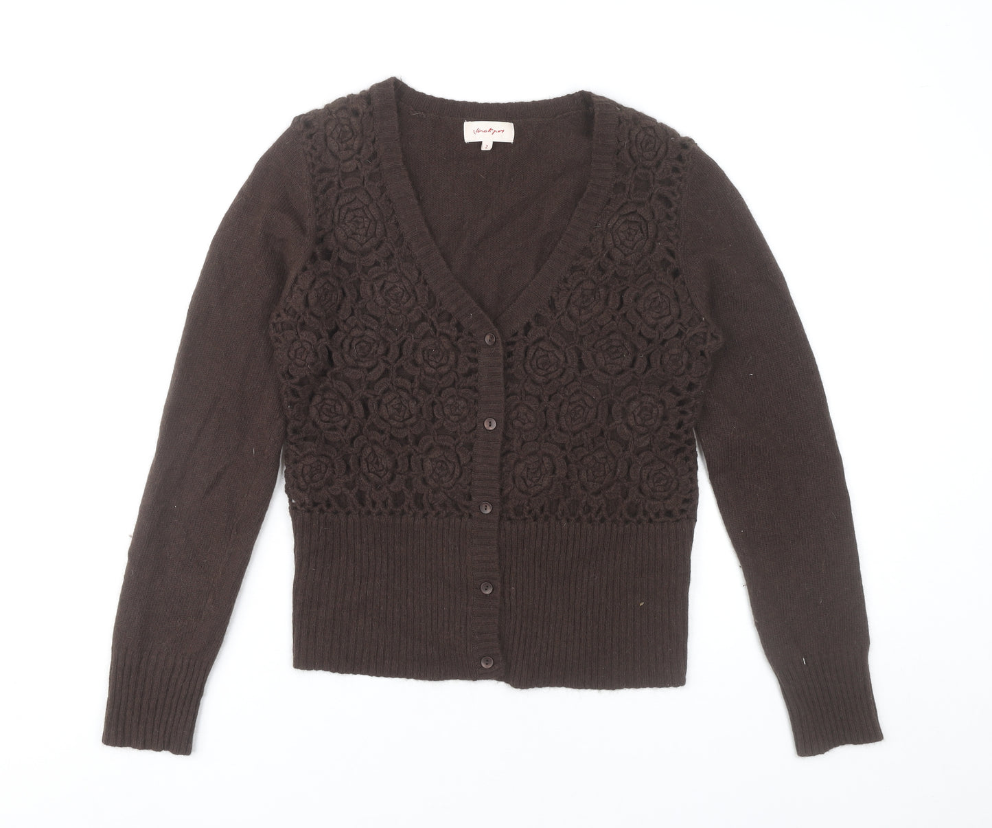 Jackpot Women's Brown V-Neck Cardigan Size 2 Long Sleeve Knit