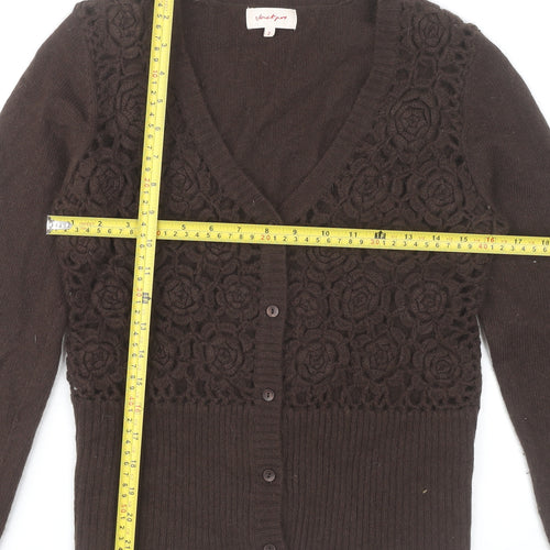 Jackpot Women's Brown V-Neck Cardigan Size 2 Long Sleeve Knit